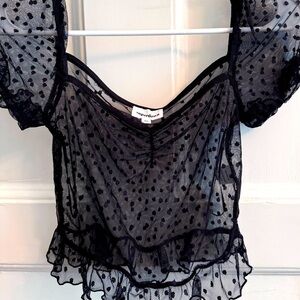 Sheer mesh polka dot shirt